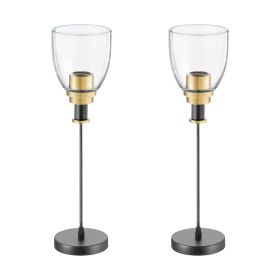 1-Light Pendant Light, 2 Pack, Kitchen Island Lights with Clear Glass Shade & Hanging Cord, Black and Gold Finish, Adjustable Height