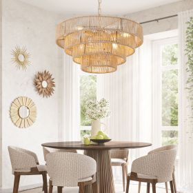 (Same as W1340P155976/L1019-4) 20" Modern 4-Layer Woven Hemp Rope Chandelier, Boho Style Pendant Light, Elegant Hanging Light Fixture for Living