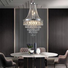 (Same as W1340P143191/L5004-500-C) 20" Chrome Crystal Chandelier with Adjustable Height, Modern Ceiling Light Fixture for Living Room, Dining Roo