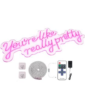 You're Like Really Pretty Neon Sign, 27.5" x 12" Pink LED Neon Signs for Wall Decor, Large Lights Sign with Remote Control and Power Adapter