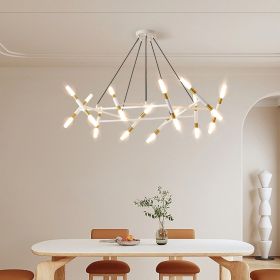41" White & Golden Modern Chandelier Light Fixture, Branch Design with Frosted Tubes, Black Cords, Adjustable Height Pendant Light for Dining Roo