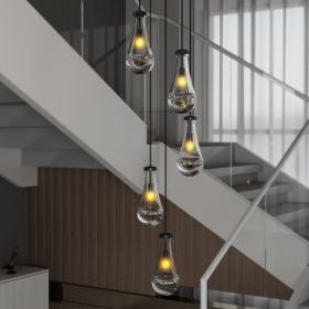 5 Light Cluster Pendant Lights, Black High Ceiling Chandeliers Adjustable, Living Room Pendant Light, Foyer Chandeliers, Stairwell Pendant Lighti