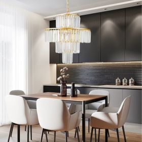 20" Modern Crystal Chandelier with Gold Finish, 4-Tier Design for Dining Room or Living Room