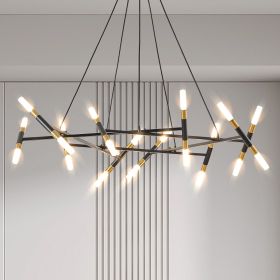 41" Black & Golden Modern Chandelier Light Fixture, Branch Design with Frosted Tubes, Black Cords, Adjustable Height Pendant Light for Dining Roo