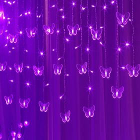 1pc LED Butterfly Curtain Fairy Lights USB Plug Firefly Twinkle String Lights; Christmas Lights Outdoor Waterproof String Lights With 10 Drops; I (Color: Purple)