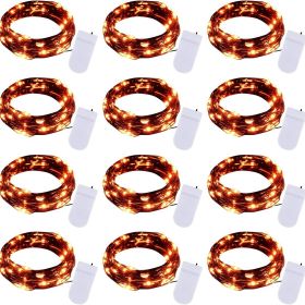 16 Pack Led Fairy Lights Battery Operated String Lights Waterproof Silver Wire 7 Feet 20 Led Firefly Starry Moon Lights For DIY Wedding Party Bed (Color: Orange)