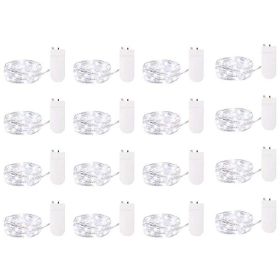 16 Pack Led Fairy Lights Battery Operated String Lights Waterproof Silver Wire 7 Feet 20 Led Firefly Starry Moon Lights For DIY Wedding Party Bed (Color: White)