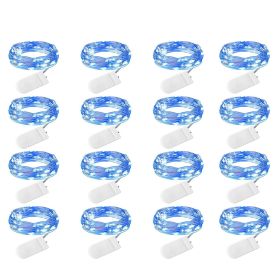 16 Pack Led Fairy Lights Battery Operated String Lights Waterproof Silver Wire 7 Feet 20 Led Firefly Starry Moon Lights For DIY Wedding Party Bed (Color: Blue)