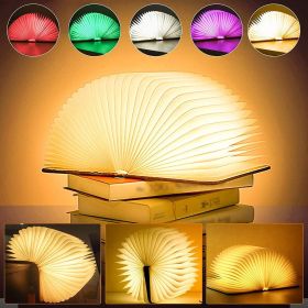 Wooden Book Light; Novelty Folding Book Lamp; 5 Colors Folding Night Light; Portable Desk Light USB Rechargeable Wooden Table Lamp Magnetic Desig (Color: Colorful, size: Red Walnut-21.5*17*2.5cm)