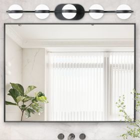 Modern Minimalist Bathroom Vanity Light, LED 5 Bulb Frosted Glass Shades, Wall Mounted Decorative Lighting Fixture (Color: Black, Material: Iron)
