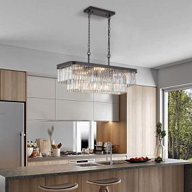 Chandeliers,Rectangular Crystal Chandelier Adjustable,E12 Modern Industrial Crystal Lights (Color: as Pic)