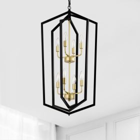 8-Light Lantern Tired Farmhouse Ceiling Hanging Light Black Chandelier Metal Modern Pendant Light Fixtures for Kitchen Island Dining Room Living (Color: as Pic)